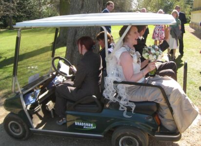 Ceremony over, it's time to ride off in all the local taxi firm could find at short notice Ceremony over, it's time to ride off in all the local taxi firm could find at short notice