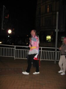 On the way back to the hotel in full regalia On the way back to the hotel in full regalia