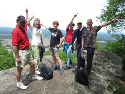 The following day, some of the party near the top of Mount Holyoke, confused over which way's up The following day, some of the party near the top of Mount Holyoke, confused over which way's up