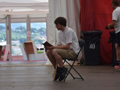 Wednesday morning, and Alun gets fully involved in the BB hanky workshop Wednesday morning, and Alun gets fully involved in the BB hanky workshop