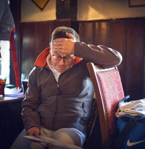 On to the Queens Head, where Paul was carefully studying the carol sheet On to the Queens Head, where Paul was carefully studying the carol sheet