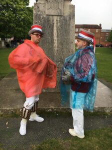 Before our spot outside the cathedral, our musicians try out some new kit Before our spot outside the cathedral, our musicians try out some new kit