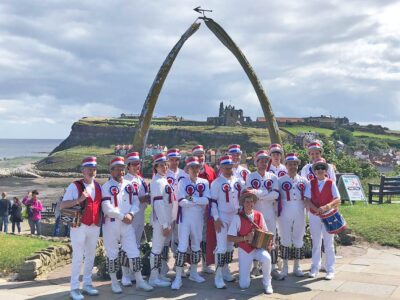 Sat 17th Aug, start of Whitby Folk Week! Whitby 2019 - Roy, Jerry, Charles, Tim, Rhys, Ben, John, Paul, Jameson, Alun, Mark, Florent, Malcolm, Bob, (kneeling) Sue