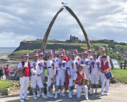 Sat 17th Aug, start of Whitby Folk Week! Whitby 2019 - Roy, Jerry, Charles, Tim, Rhys, Ben, John, Paul, Jameson, Alun, Mark, Florent, Malcolm, Bob, (kneeling) Sue