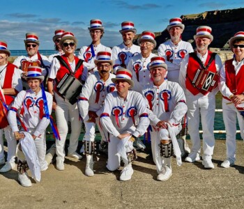 Sat 16th - Thurs 21st August - Whitby Folk Week! Whitby 2025 - Jane, Jerry, BenLand, Karen, Robert, Malcolm, Paul, John, Roy, Jen (kneeling) BenLanc, Florent, BenP, Jameson