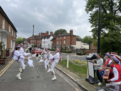 At the Queens Head, Robert wins the kicking competition.