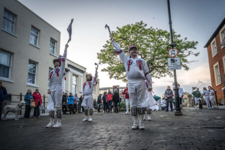 (The only way is up) - in Windsor to help welcome Duncan Bhaskaran Brown as he morris dances 200 miles along the Thames.